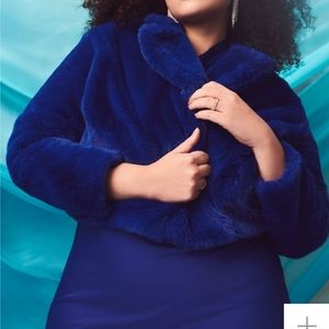 Eloquii - Blue Faux Fur Crop Jacket - Size 26/28